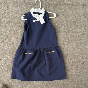 Navy Blue Sleeveless Dress with White Bow